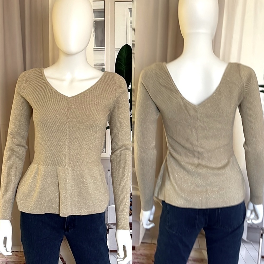 White House Black Market Long Sleeve Peplum V Neck Sweater. P/A1774/5